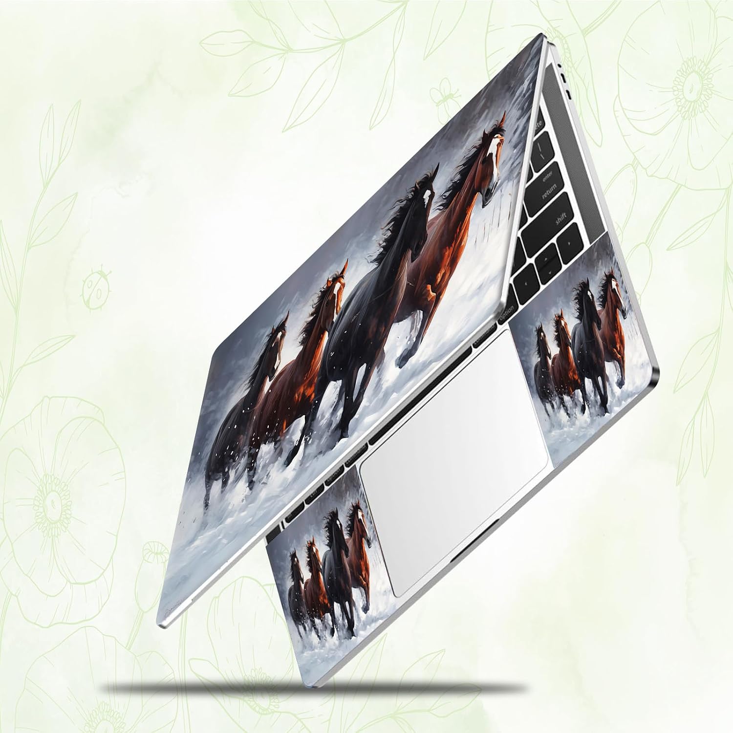 Laptop Skin Sticker Decal, Universal Reusable Vinyl Laptop Cover for 12" 13" 13.3" 14" 15" 15.4" 15.6" Notebook PC, Reusable Waterproof Scratch-Resistant with 2 Wrist Pads,Art Galloping Horse