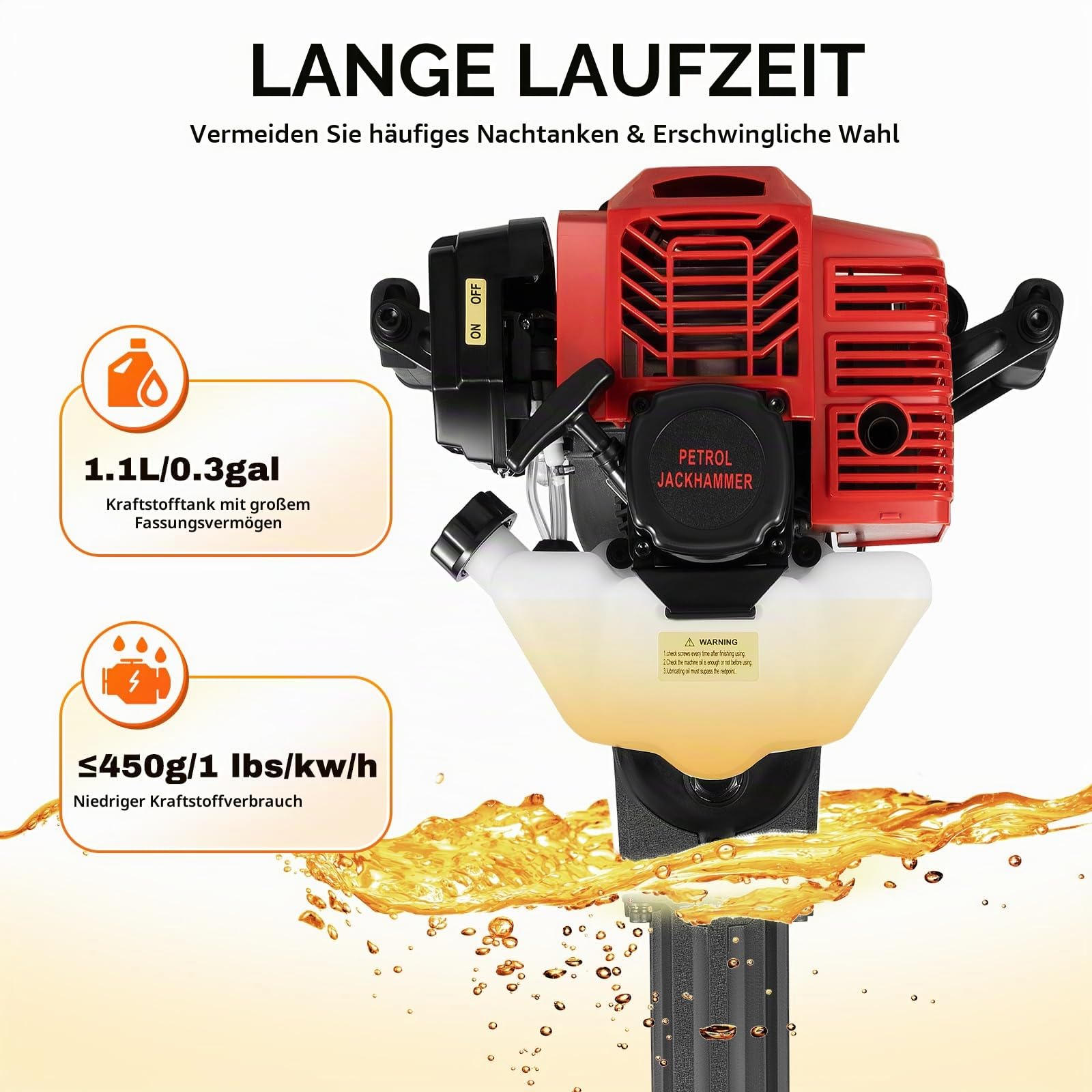 52cc 2takt GrabenfräSe Benzin Garten Baum Bagger 1900w, HandgefüHrte GartenbaumgräBer Baumpflanzschaufel FüR Garten Bauernhof Pflanzschaufel, Rot