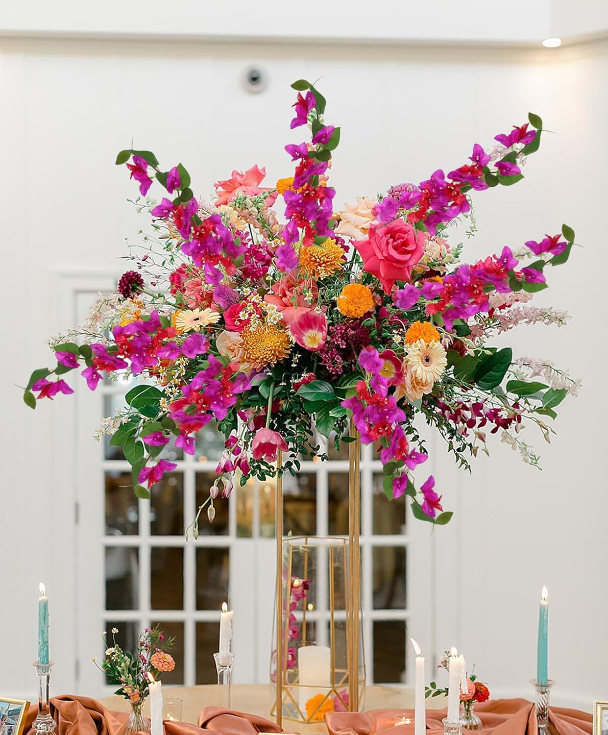 12PCS Bougainvillea Artificial Flowers 31.50" Long Stem Faux Silk Bougainvillea Branches Fake Hanging Flowers Vines for Wedding Arch Wall Outdoor Home Decoration (Fuchsia Mixed) - Image 4