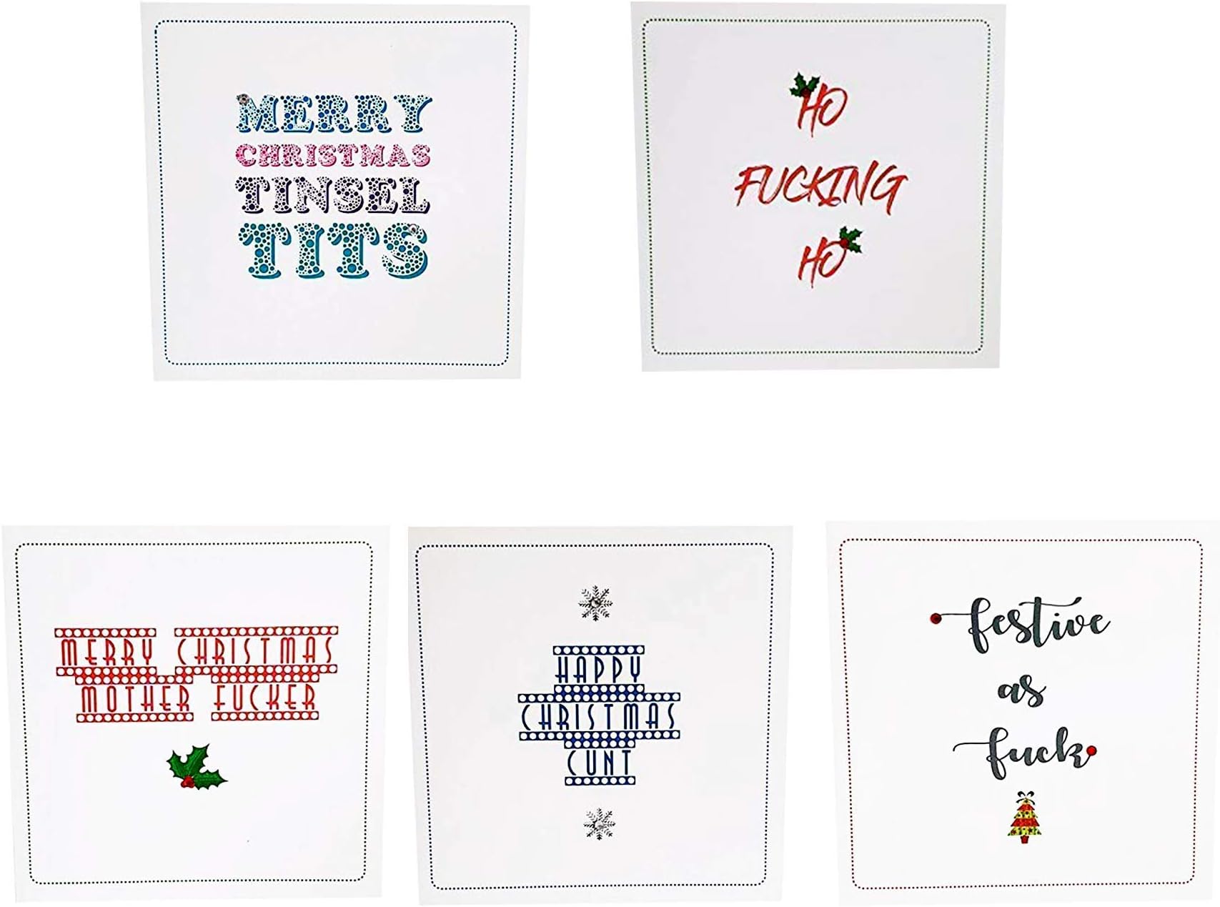 PACK OF 5 FUNNY RUDE CHRISTMAS CARDS HANDMADE - Novelty humorous Christmas cards. Adult Humour greeting cards for the festive season. FREE POSTAGE