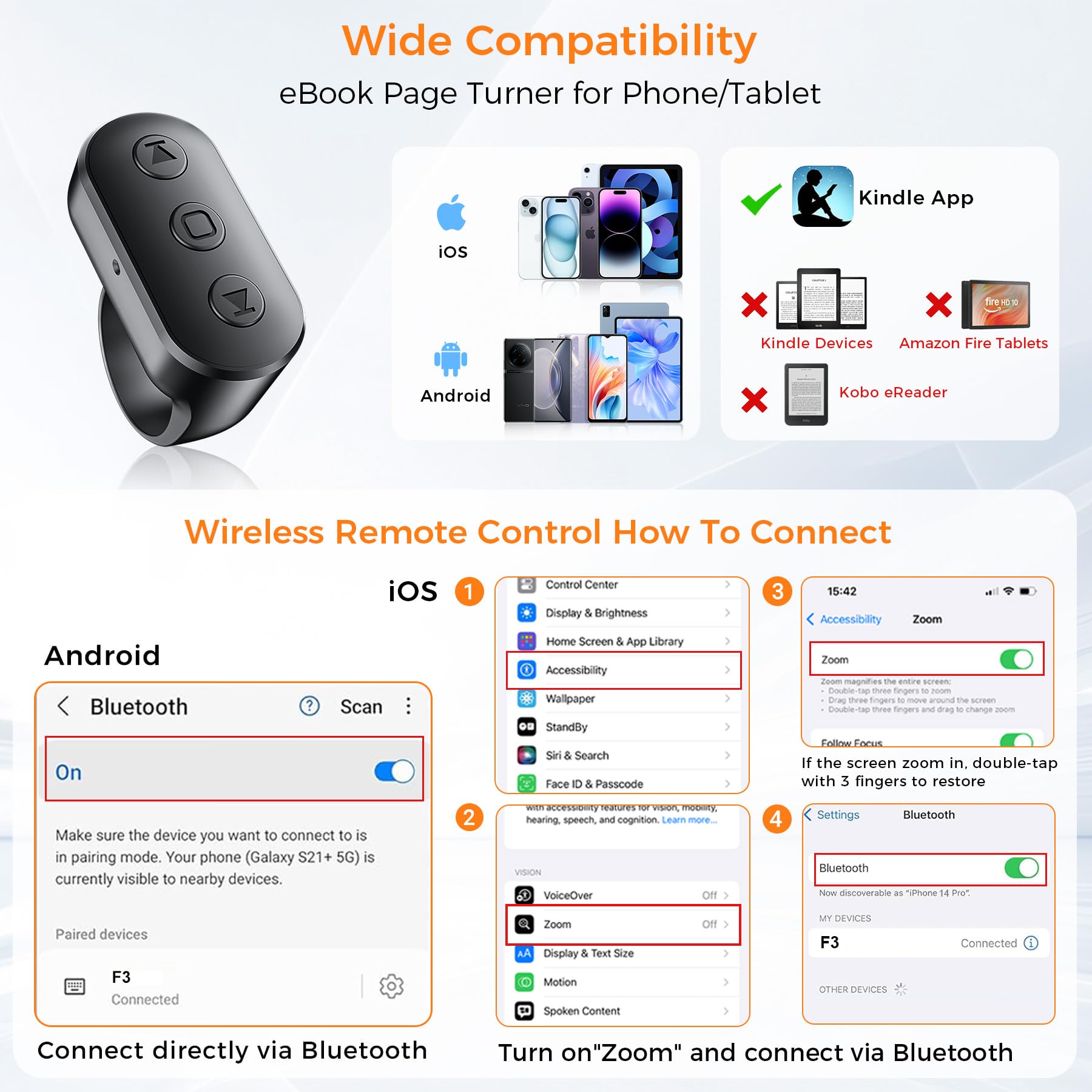 Supporto magnetico per telefono da letto sdraiato con girapagine, supporto per telefono cellulare a collo di cigno con clicker da lettura, braccio lungo flessibile a 360° con anello di