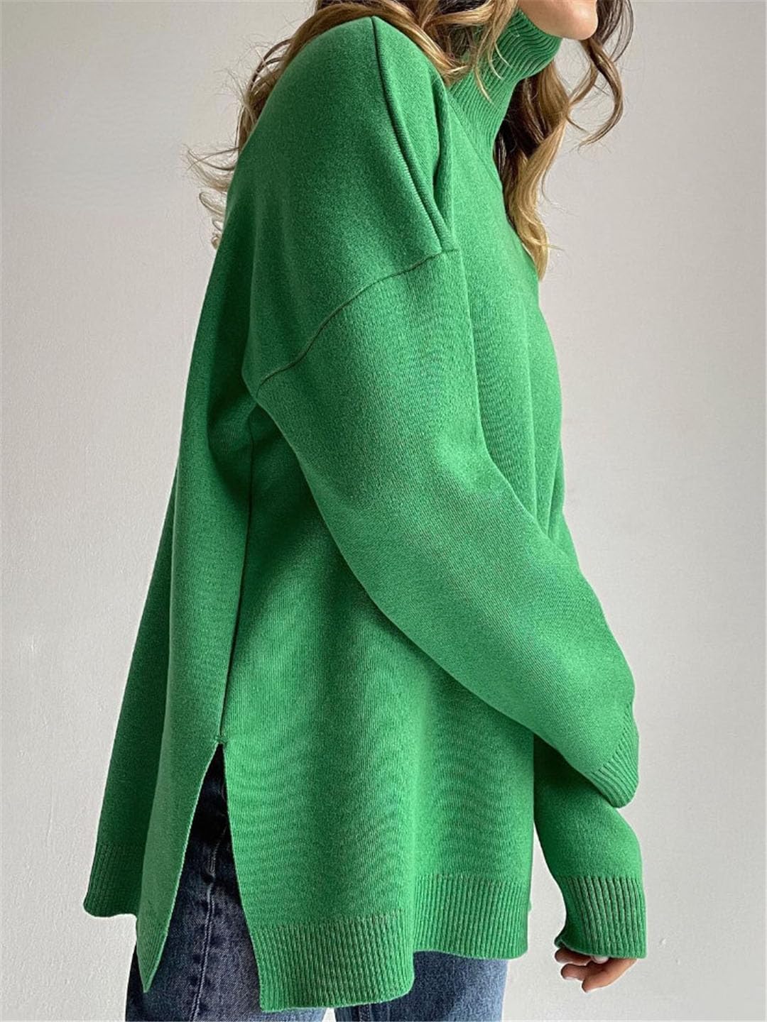 Maglioni da donna Autunno Inverno Casual Tinta unita Dolcevita Top Manica Lunga Fessure Maglione Lavorato a Maglia