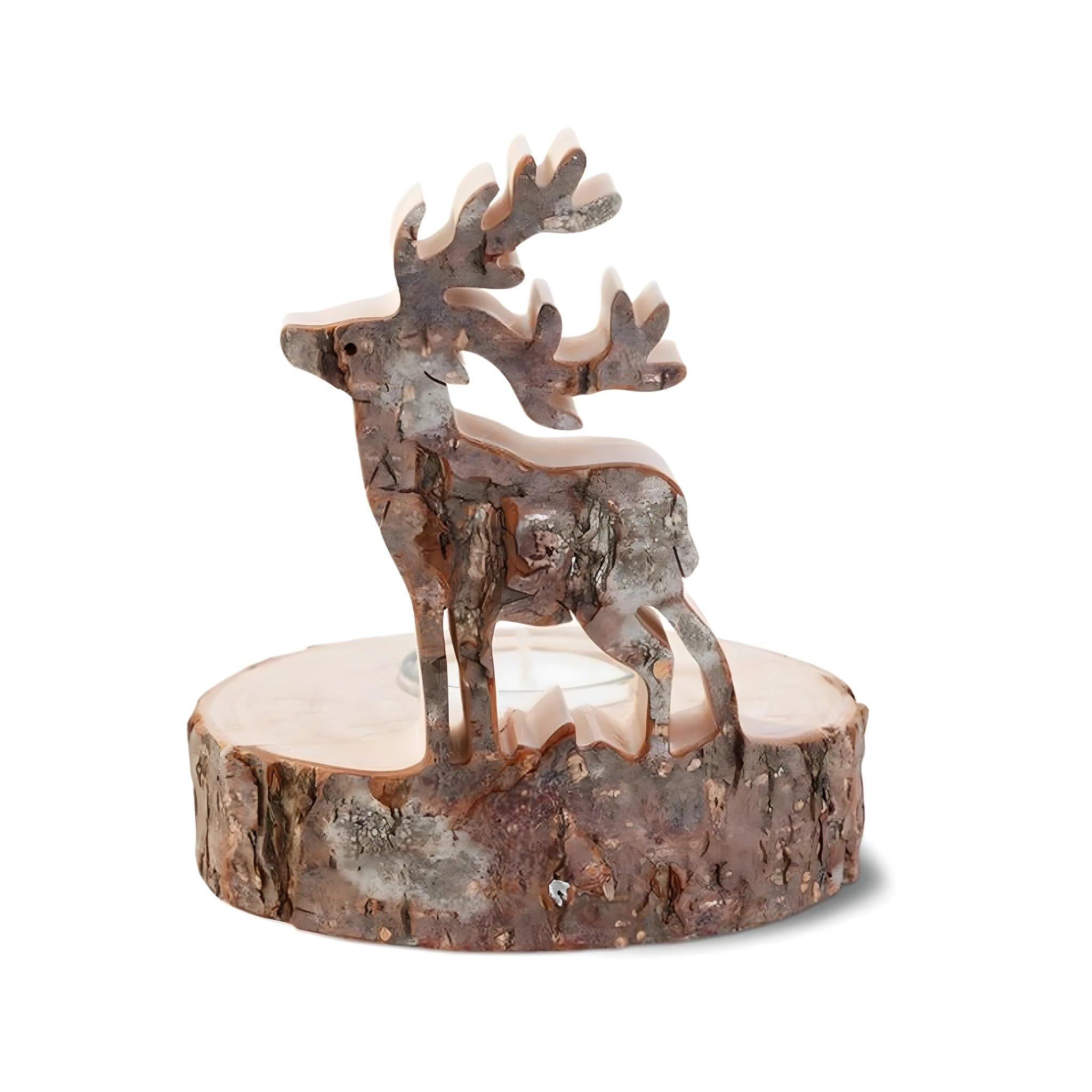 Dolfi Candle Holder with Bark 12 cm 12 cm | Natural Wood in Val Gardena | Figurine Nativity Scene