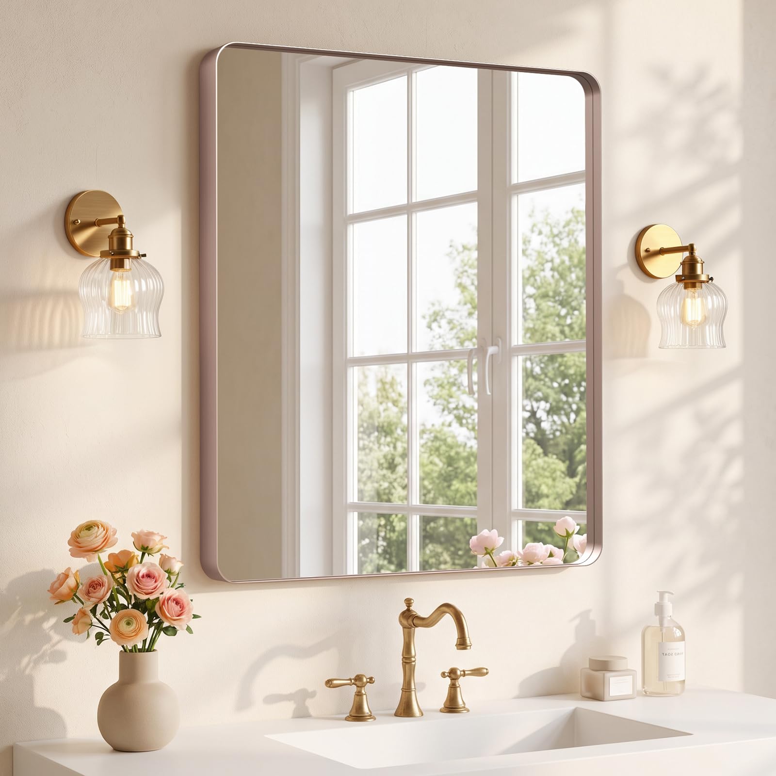 Kosmonia 36x30 Inch Bathroom Vanity Mirror Brushed Rose Gold