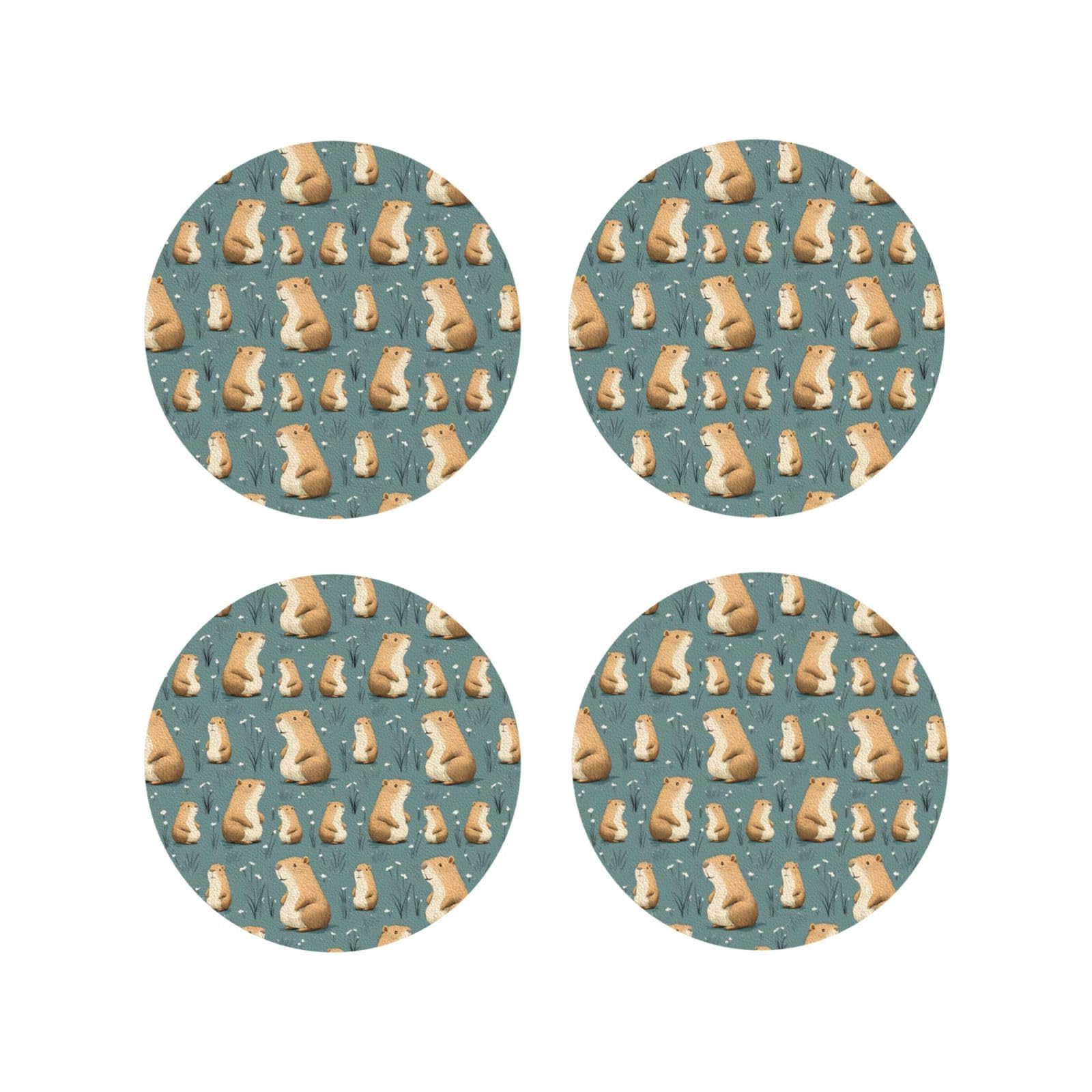 Smazdfxx Women's As Pic Leather Coasters Set Of 4 - Cute Capybara 1 Print Lightweight Drink Coasters For Desk