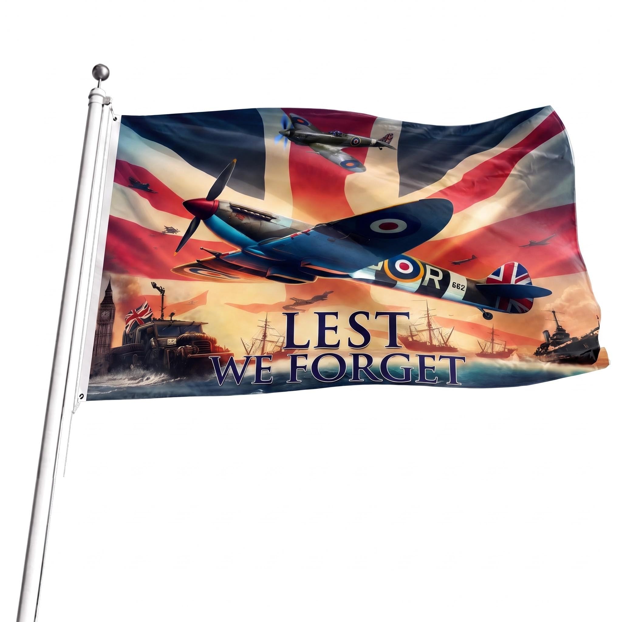 3x5 FT Lest We Forget Flag for Decorations, Vivid Color Remembrance Day Poppy Flag with Eyelets for War Heroes Outdoor Indoor Decor(Airplane-Blue)