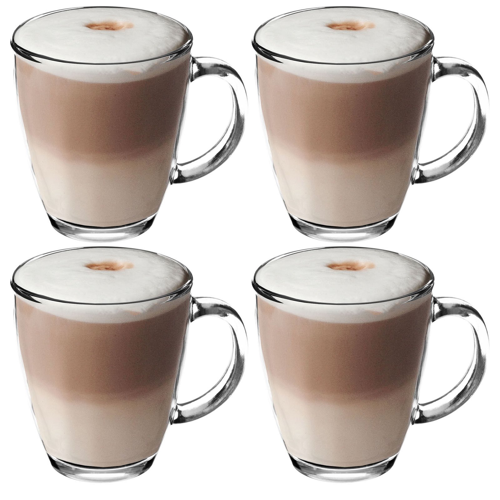 Get Goods Transparent 350Ml Latte Glasses - Thick Toughened Glass Mugs - Coffee/Tea/Espresso/Cappuccino - Dishwasher Safe (4 Glasses), 0.35 Liters