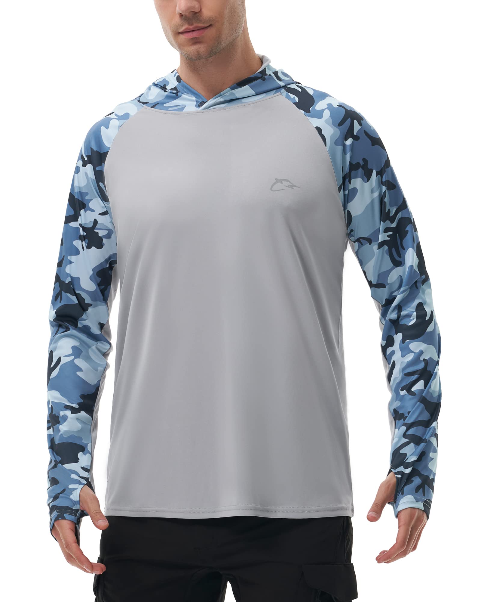 FISHEAL Men's Performance Fishing Hoodie Shirt with Thumbholes - UPF 50 Sun Protection Camo Long Sleeve Shirts Quick-Dry