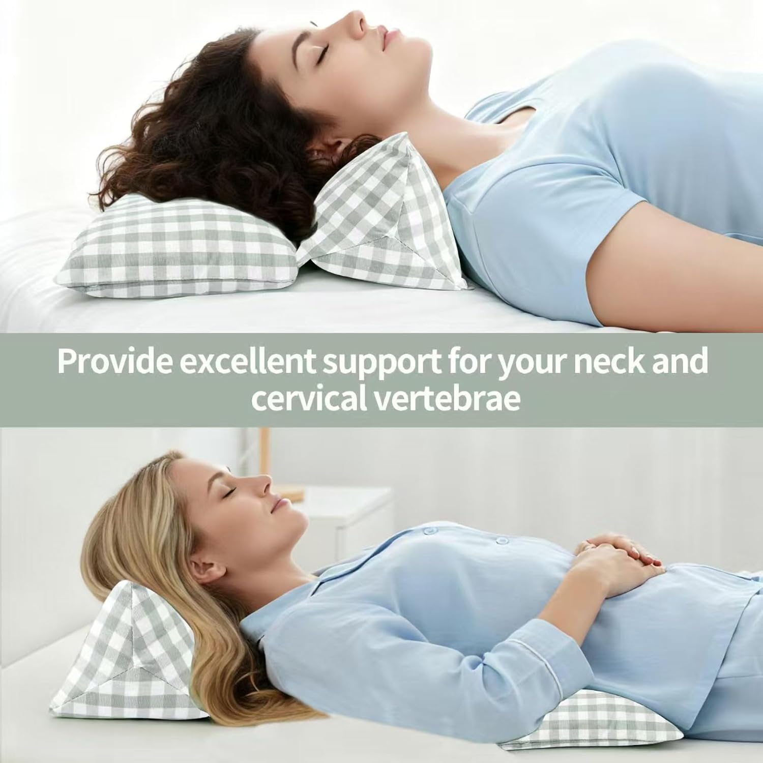 Buckwheat Hull Neck Support Bone Shape Pillow for Sleeping, Detachable Combination Pillow for Relieving Neck and Waist Pain and Fatigue(Light Green) - Image 2