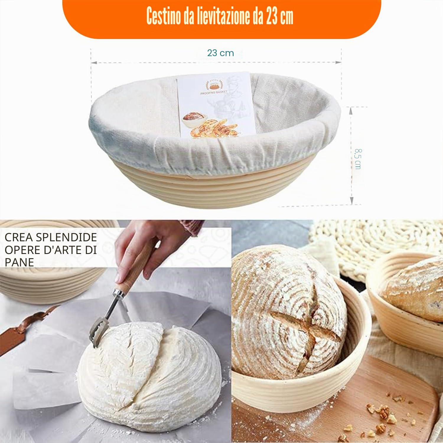 Forno olandese in ghisa da 5 qt (kit per lievito madre con cestello per lievitazione, lame e coperchio - ideale per cuocere il pane) (cucina familiare, friggere, brasare e barbecue)