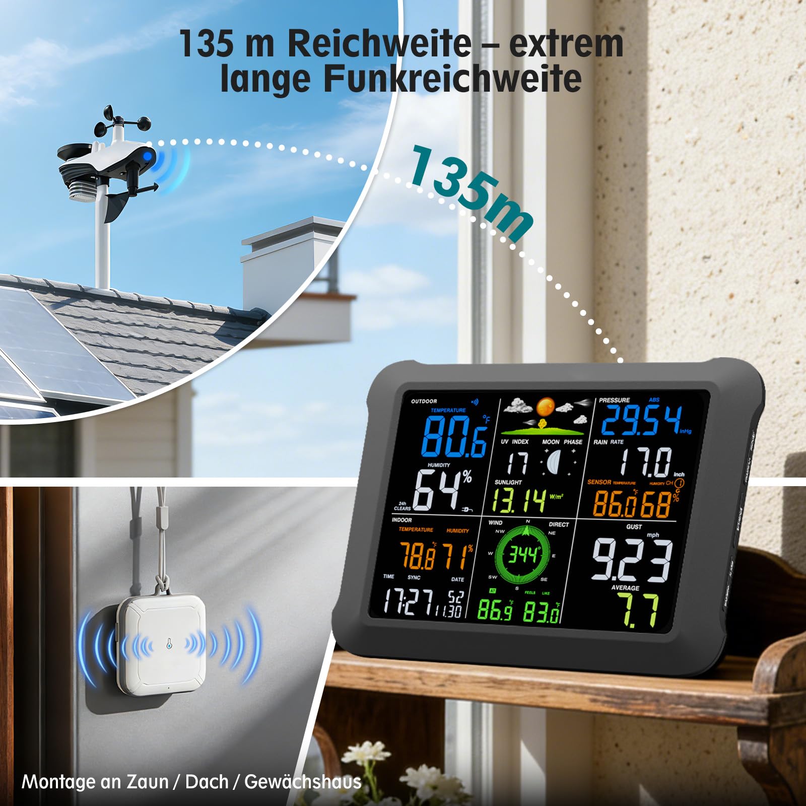 5G/2.4G Dual Band WLAN Wetterstation mit 24/7 AI-Wettervorhersage