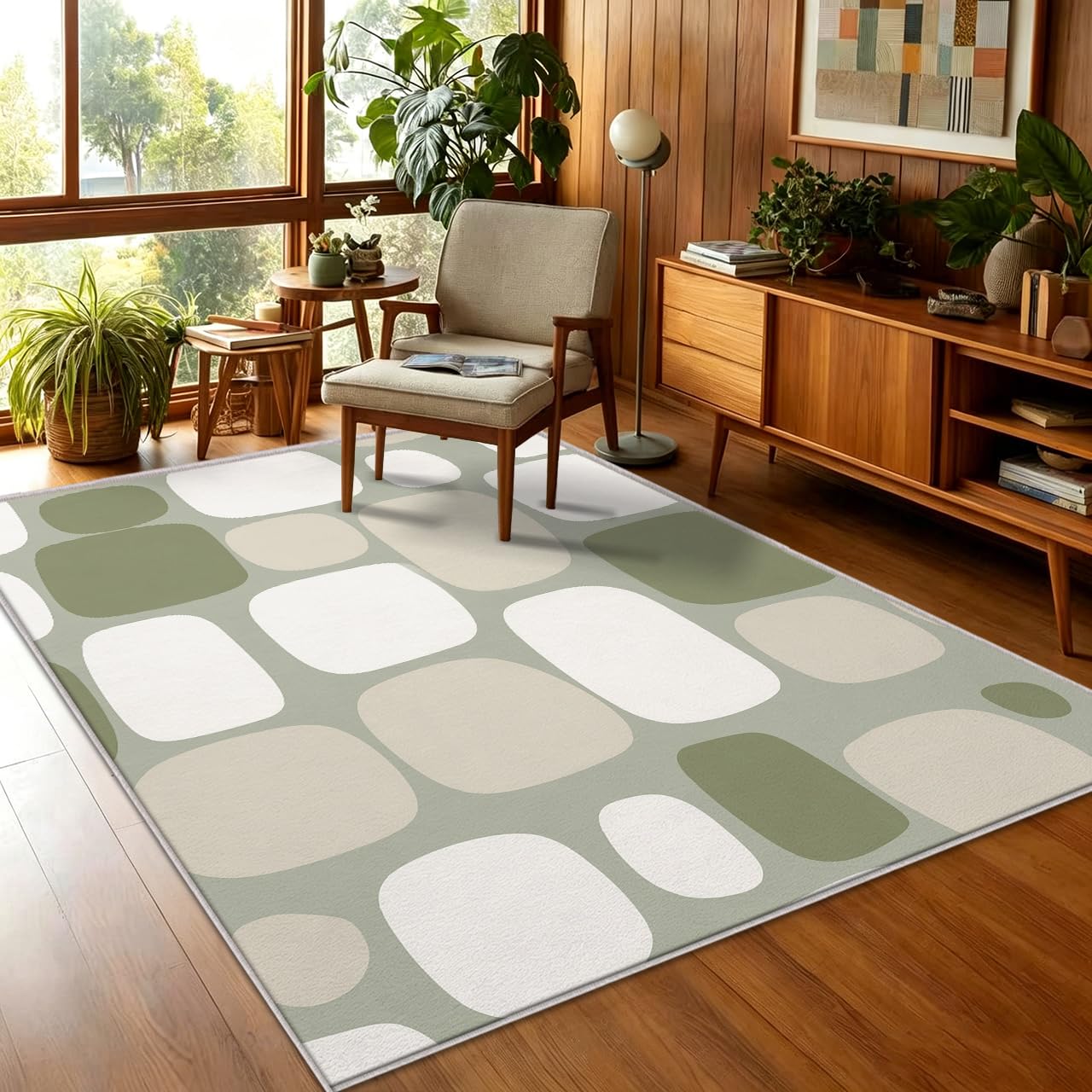 Tapis Vert Sauge Salon Chambre Interieur Carré 100x100 cm