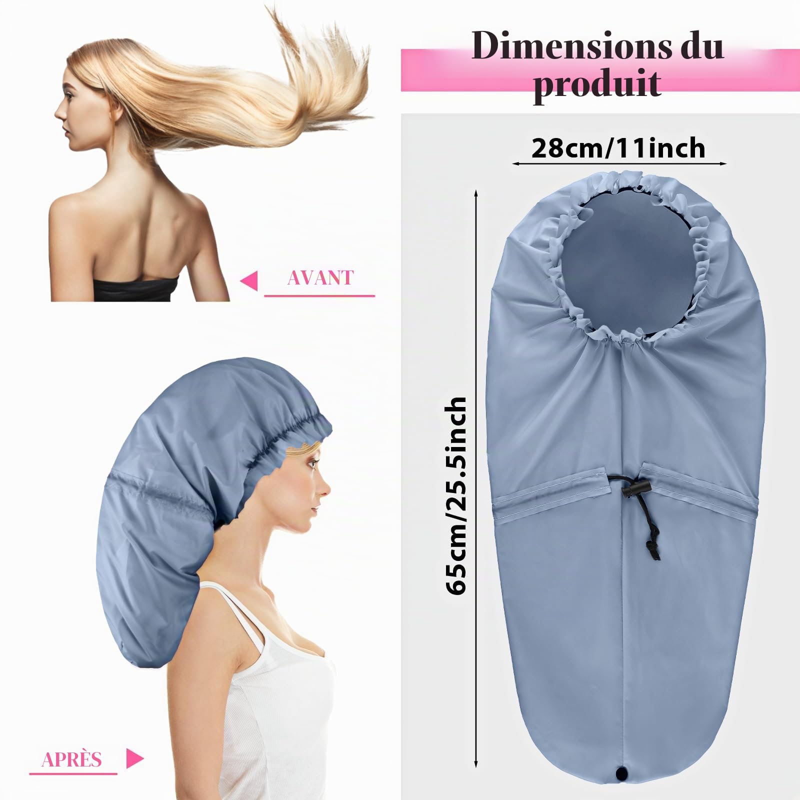 Lot de 2 grands bonnets de douche pour tresses, bonnet de douche extra long pour cheveux longs et dreadlocks pour femmes et hommes (noir, gris)