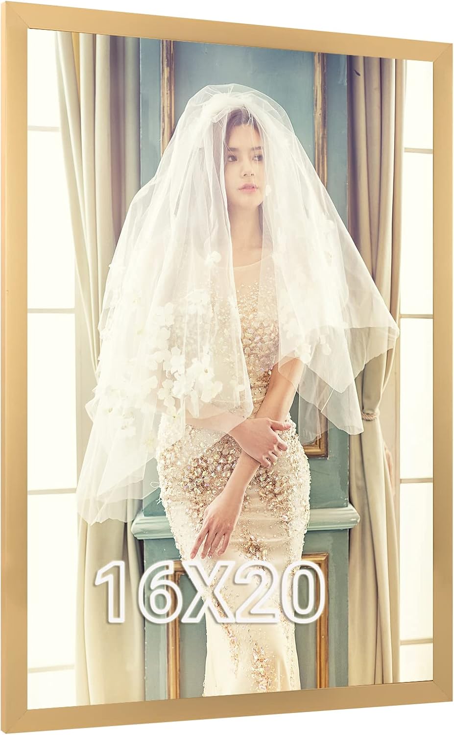 16x20 Frame Gold, Modern 20x16 Picture Poster Frame, Horizontal Vertical Hanging, Large 16 by 20 Gallery Family Concert Portrait Photo Frame Anniversary/Birthday/Wedding/Thank you/Christmas Gift Gold 16x20in