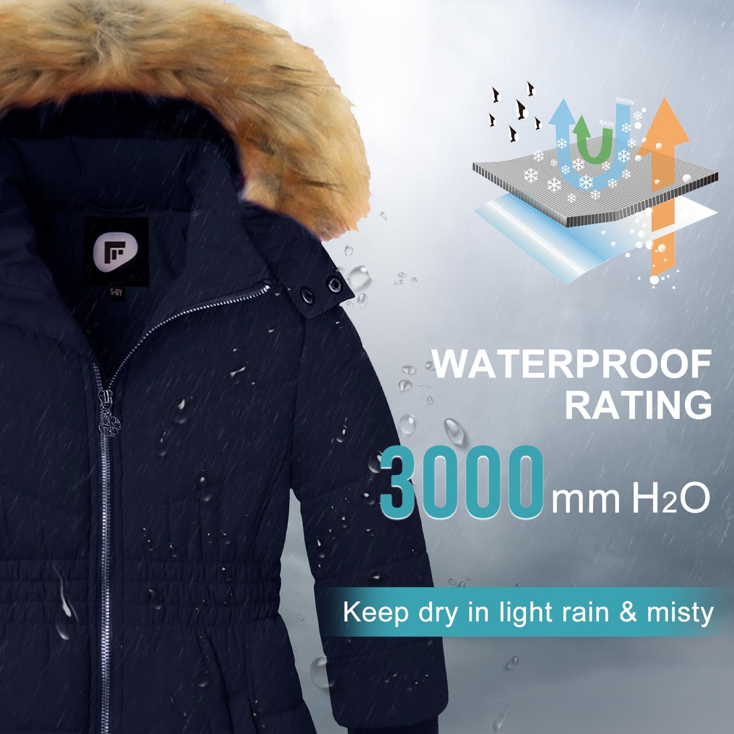 Garemcy Girls Winter Coat Long Warm Waterproof Fleece Lined Puffer Jacket With Detachable Hood & Fur Trim