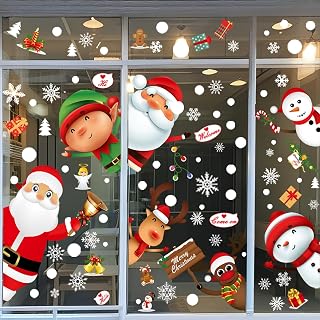 Christmas Window Clings Stickers 124 pcs 4 Sheets, Christmas Decals, Santa Claus Snowflake Decorative Window Stickers, Indoor Decoration Reindeer Gingerbread Man for Party Home Office