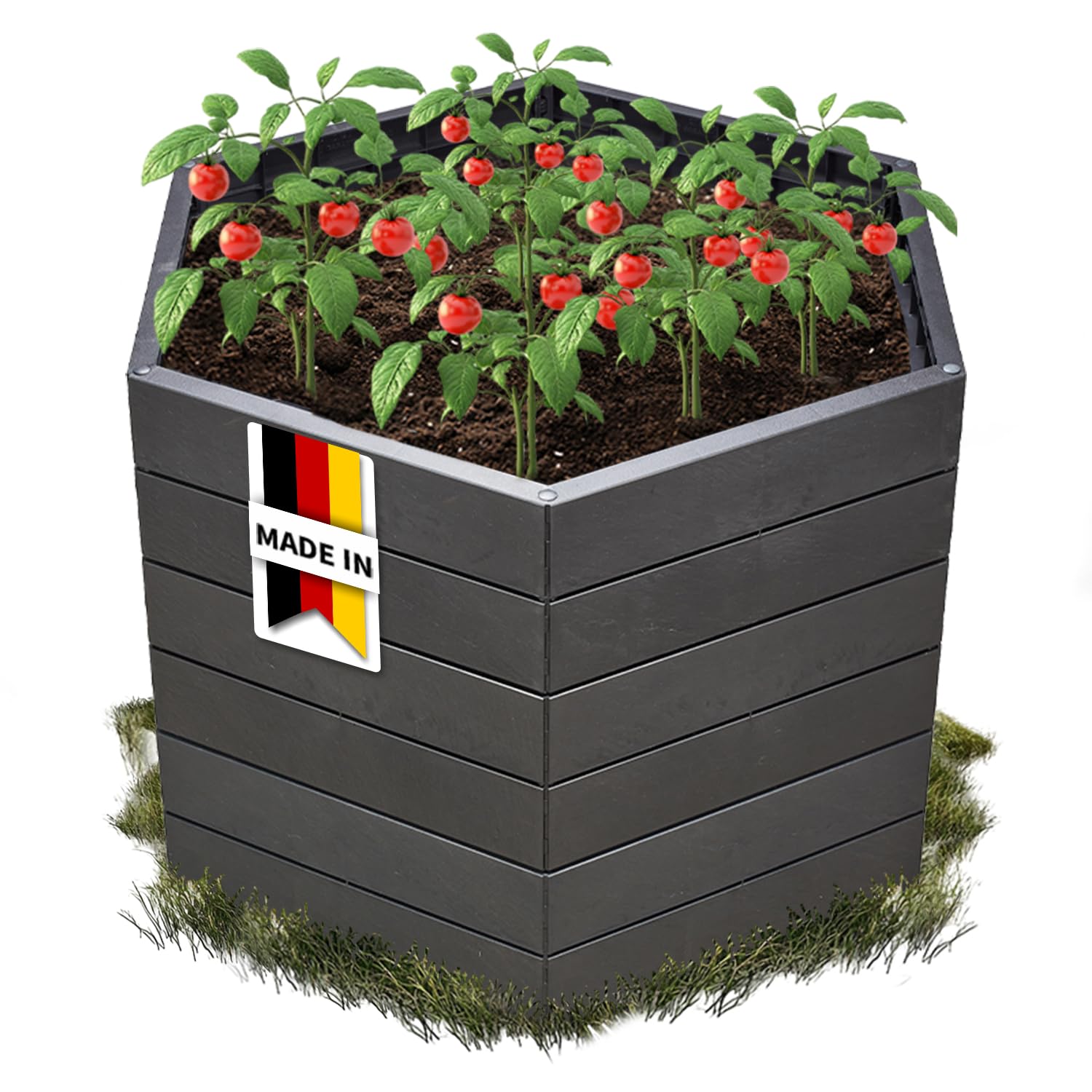 Garantia Ergo Hochbeet Stony L 75 ergonomisches Hochbeet Kunststoff | sechseckig anthrazit für Garten Gemüsebeet Kräuterbeet Pflanzenbeet dekorative Steinoptik wetterfest modular steckbar