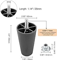 Vista 4 de 4 patas de sofá negras, patas cónicas de muebles de 4 pulgadas, patas de sofá de plástico con pernos de suspensión M8 para sofá, tocador, armario
