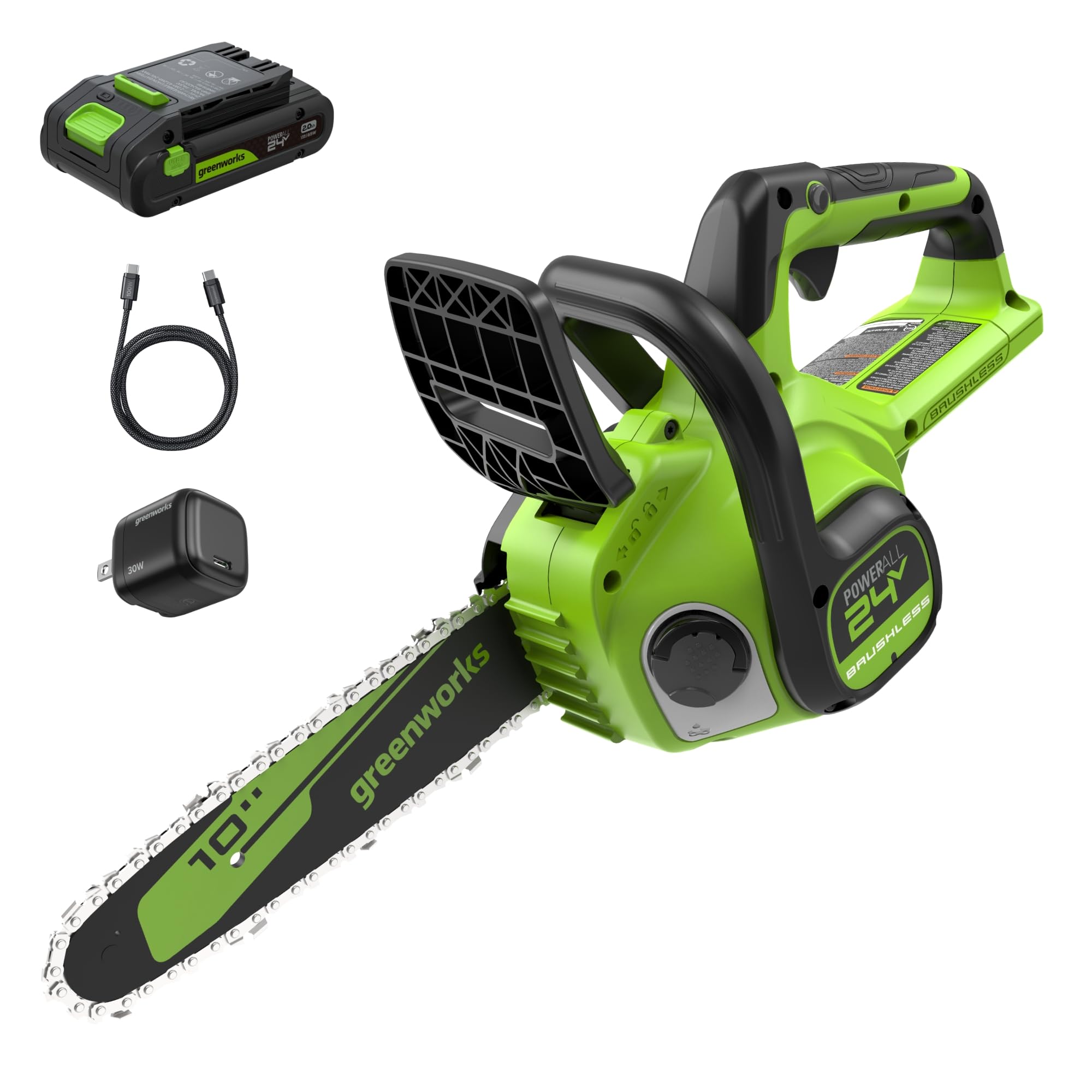 Amazon.com : Greenworks 24V 10'' Brushless Chainsaw, Great For
