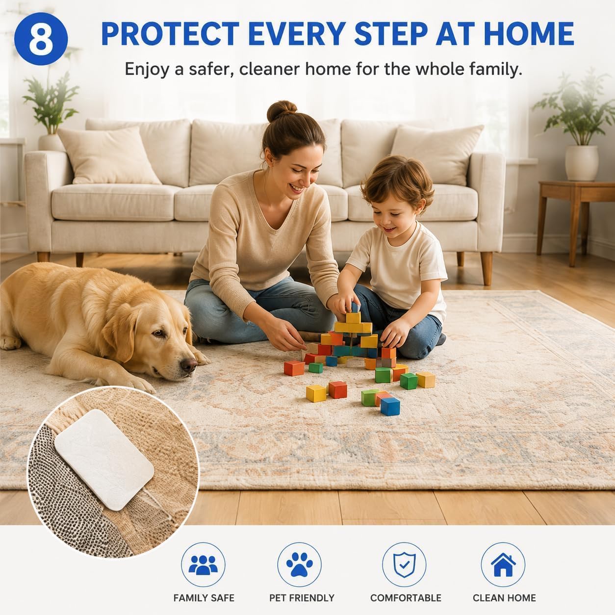 10PCS Rug Gripper 10x10cm Non Slip Rug Tape Reusable Pad for Tile Wood