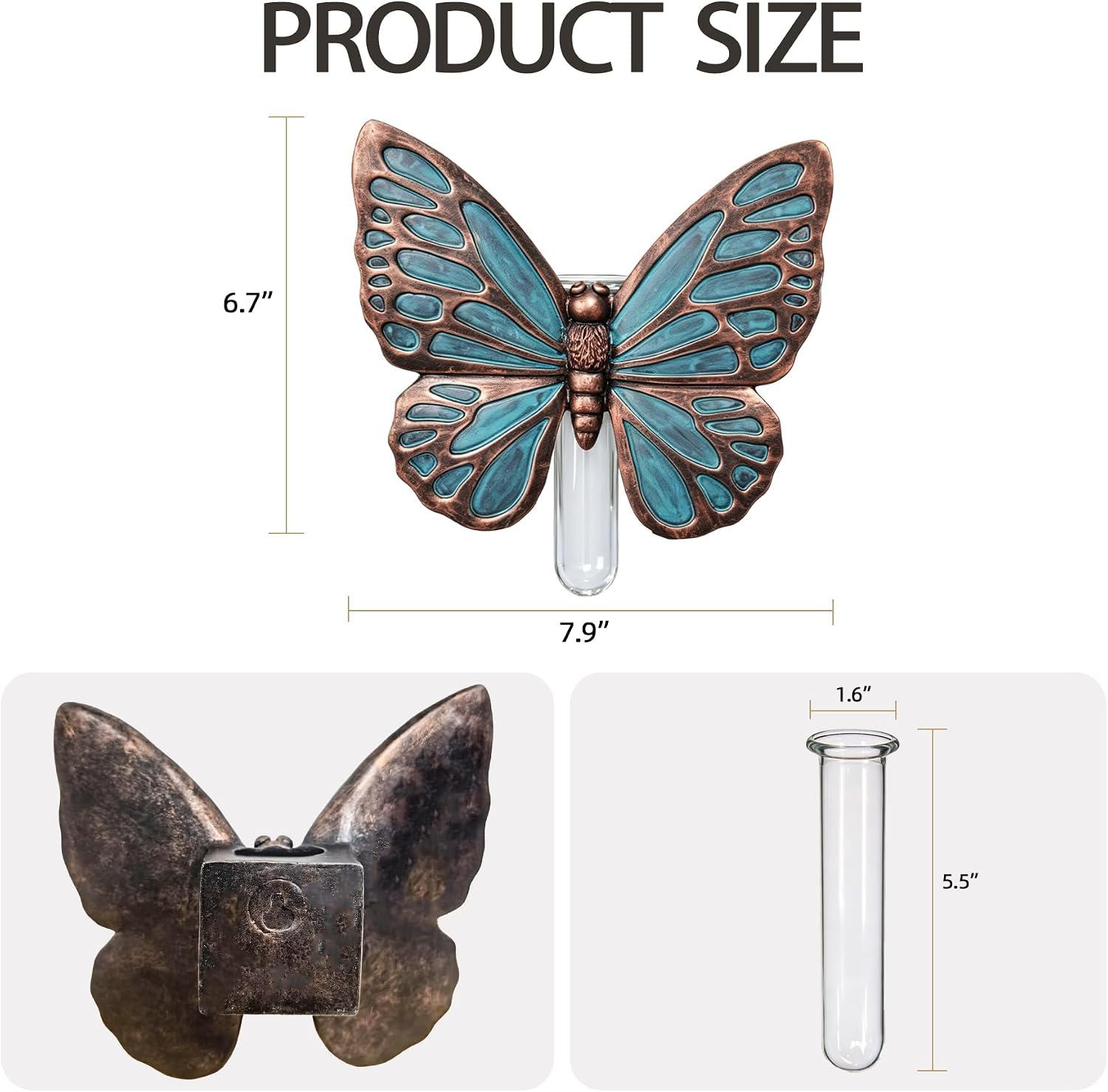 Butterfly Wall Decor, Vintage Wall Art Sculpture, Wall Vase for Flowers image 3