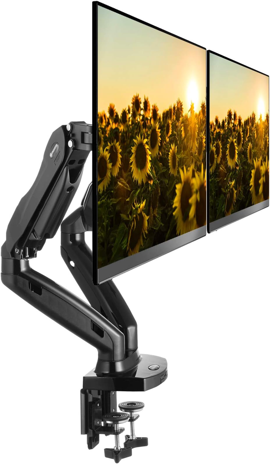 Full Motion Dual LCD Monitor Mount - Gas Spring Desk Stand for Screens up to 27"
