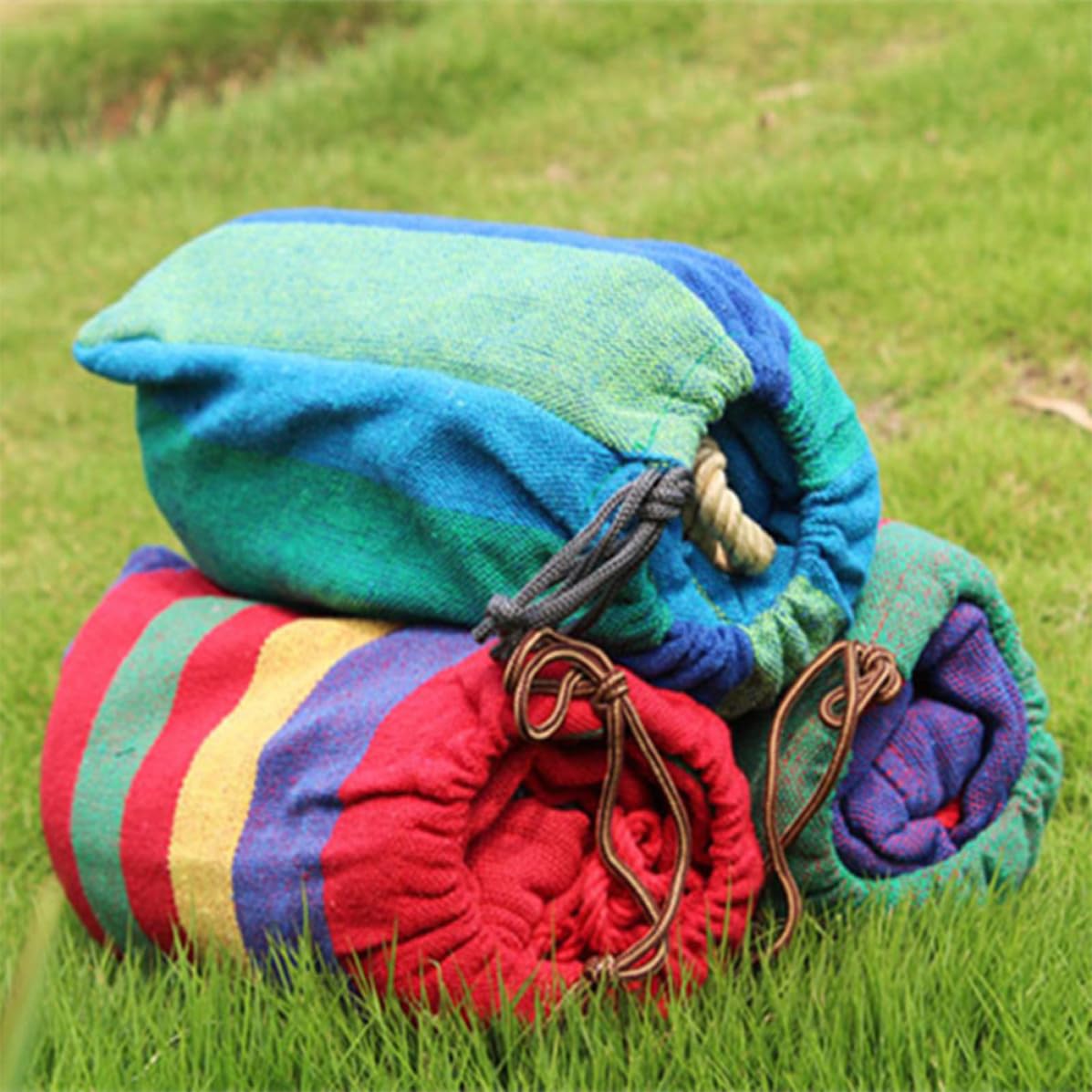 FOMIYES Hamaca y Bolsa de Transporte de Lona Doble Grosor con Dos Cuerdas de Sujeción Ligera y Segura para Exteriores para Camping y Jardín