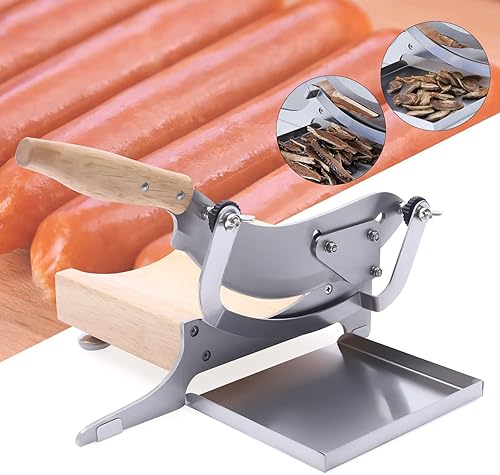 Miniatura 9 de Manual Herb Slicer, Countertop Stainless Herb Cutter, Adjustable Slice Thickness with Baffle, Kitchen Meat Cutting Machine with Tray, Heavy Duty