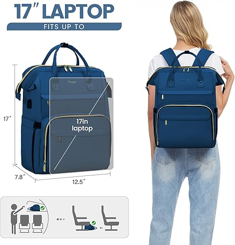 Miniatura 6 de LOVEVOOK - Mochila de mujer para laptop, mochila de viaje profesional de 17 pulgadas con puerto USB, mochila impermeable para trabajo, universidad,