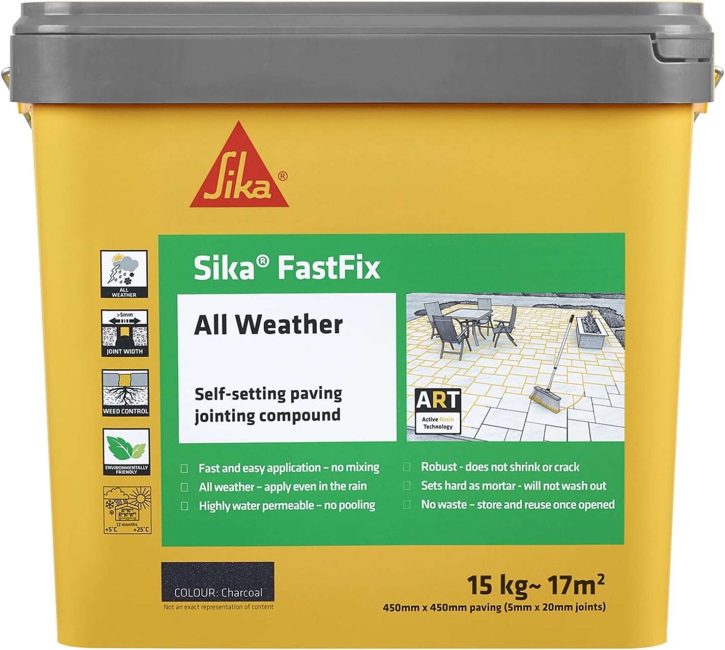 FastFix All Weather Self-Setting Paving Jointing Compound – Ready to Use – No Mixing Required - Charcoal – 15kg – 17 sq. m