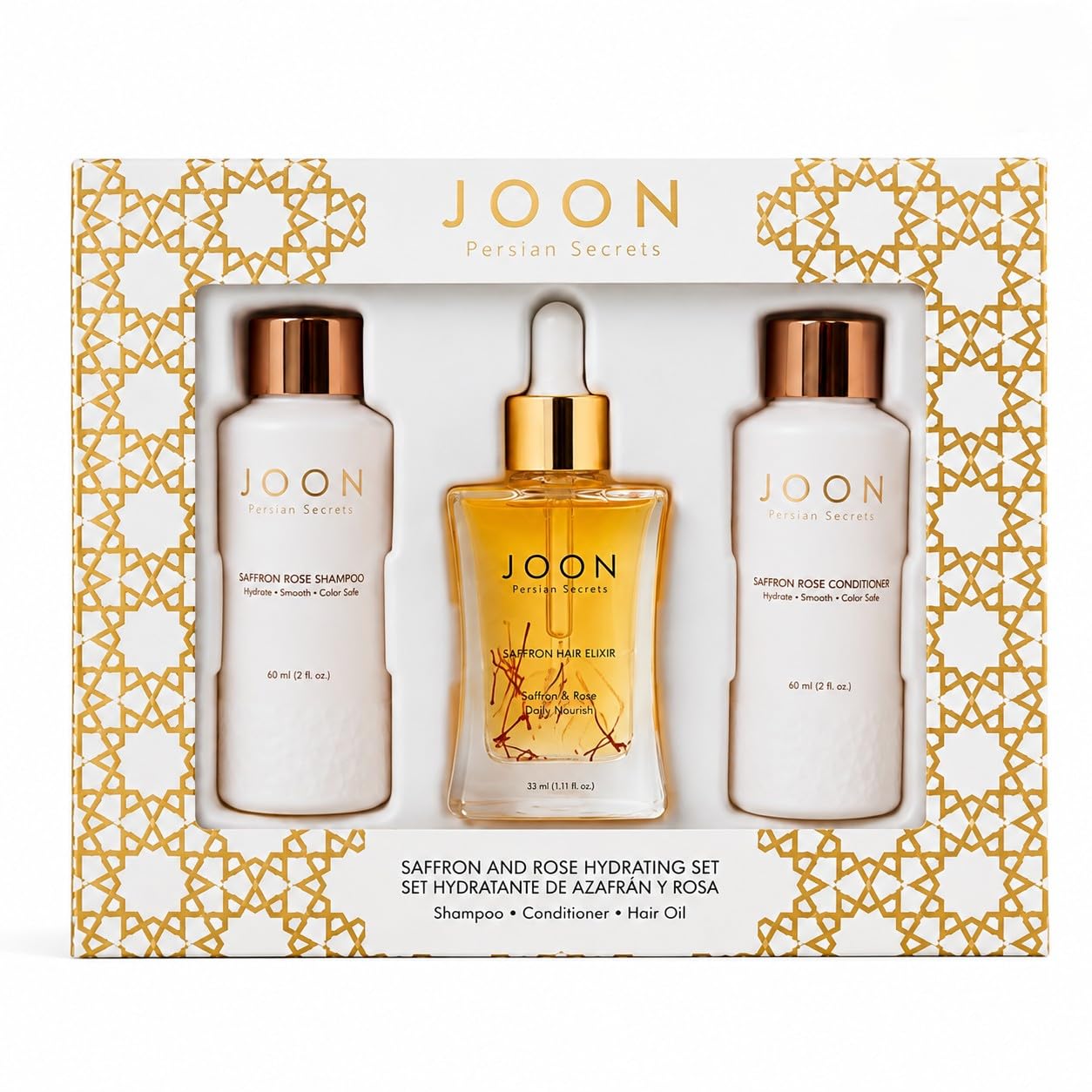 Joon Saffron Rose Hydrating Set | Shampoo | Conditioner | Elixir | Gift Set