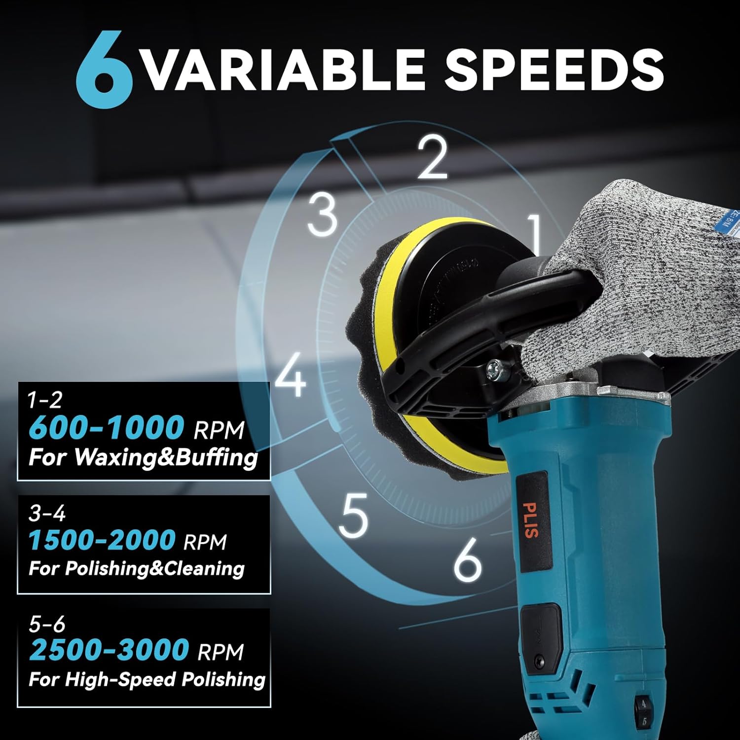 Buffer Polisher,Car Polisher Kit, 6 Inch/7 Inch 1300W 6 Variable Speed 600-3000 RPM, for Car Polishing, Buffing, Waxing