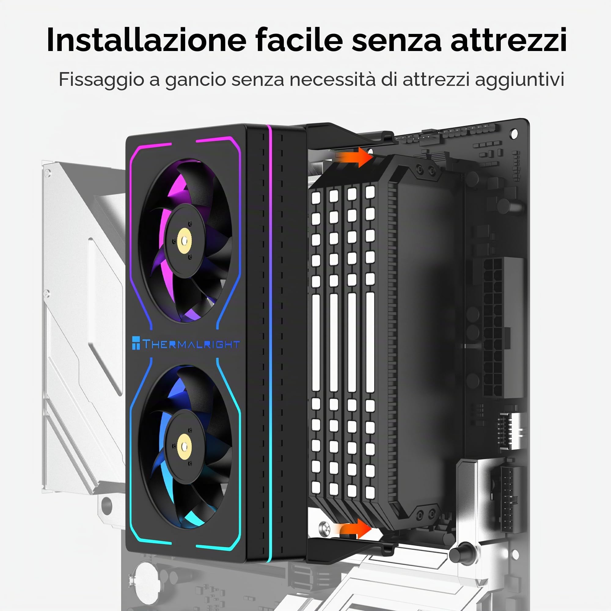 Thermalright Raffreddatore RAM MC-2 ARGB, ventola di raffreddamento attiva a doppia ventola, PWM 3200 giri/min, 5 V 3 PIN ARGB, raffreddamento RAM clip-on a basso rumore per DDR/DDR2/DDR3/DDR4/DDR5