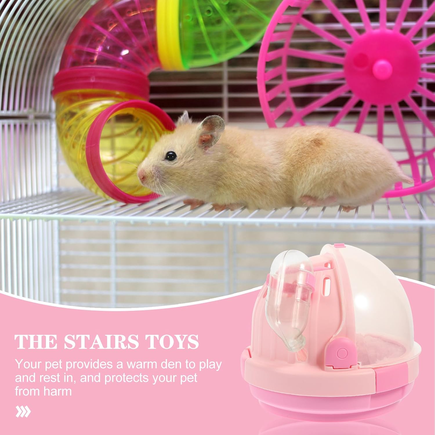 Uonlytech Portable Hamster Carry Case with Mat, Small Plastic Pet Carrier Cage for Travel, Outdoor Hamster and Guinea Pig Container, Pink Handheld Small Animal Travel Cage image 5