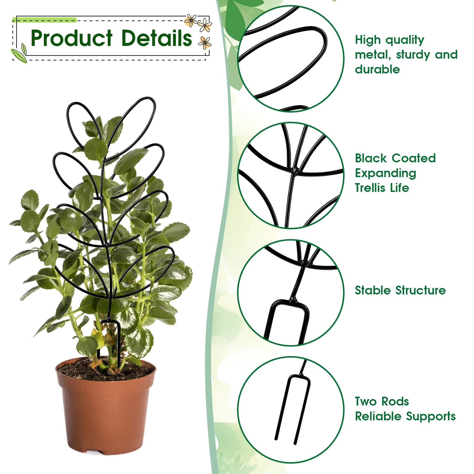 2 Tralicci Per Piante In Vaso Con Acchiappasole – Mini Supporto In Metallo Per Piante Rampicanti Da Interno, Decorazione Dorata, Per Hoya, Edera - 4