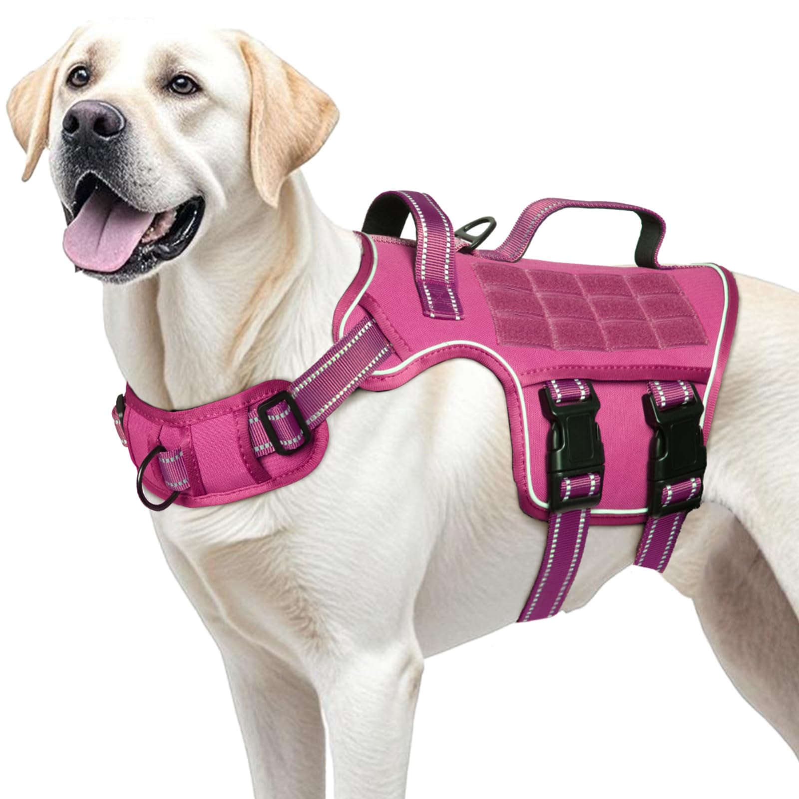 Dog Harness for Large Dogs Heavy Duty, No Pull Tactical Dog Harness with Molle System, Easy On and Off Service Dog Vest, Breathable Padded, Adjustable Reflective Pet Vest for Walking Hiking Training