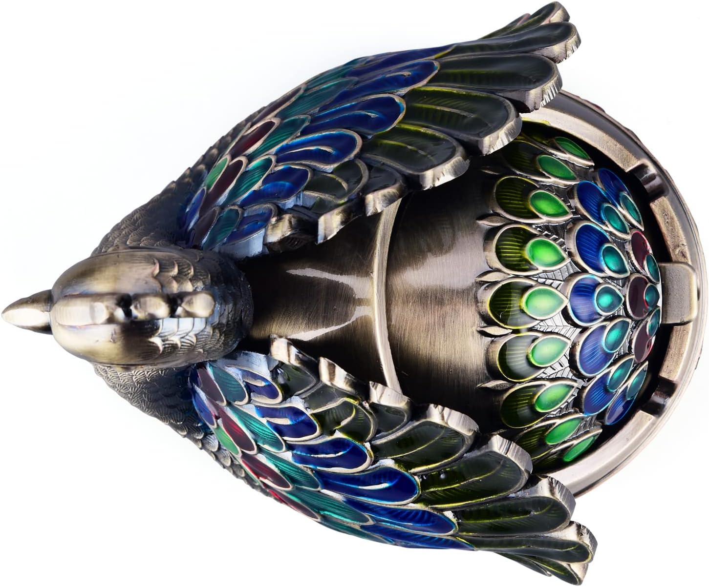 K COOL Peacock Metal Ashtray with Lid, Windproof Portable Cigarette Ashtray for Indoor or Outdoor Use, Ash Holder for Smokers, Desktop Smoking Ash Tray for Patio Porch Reception Decoration (Bronze)