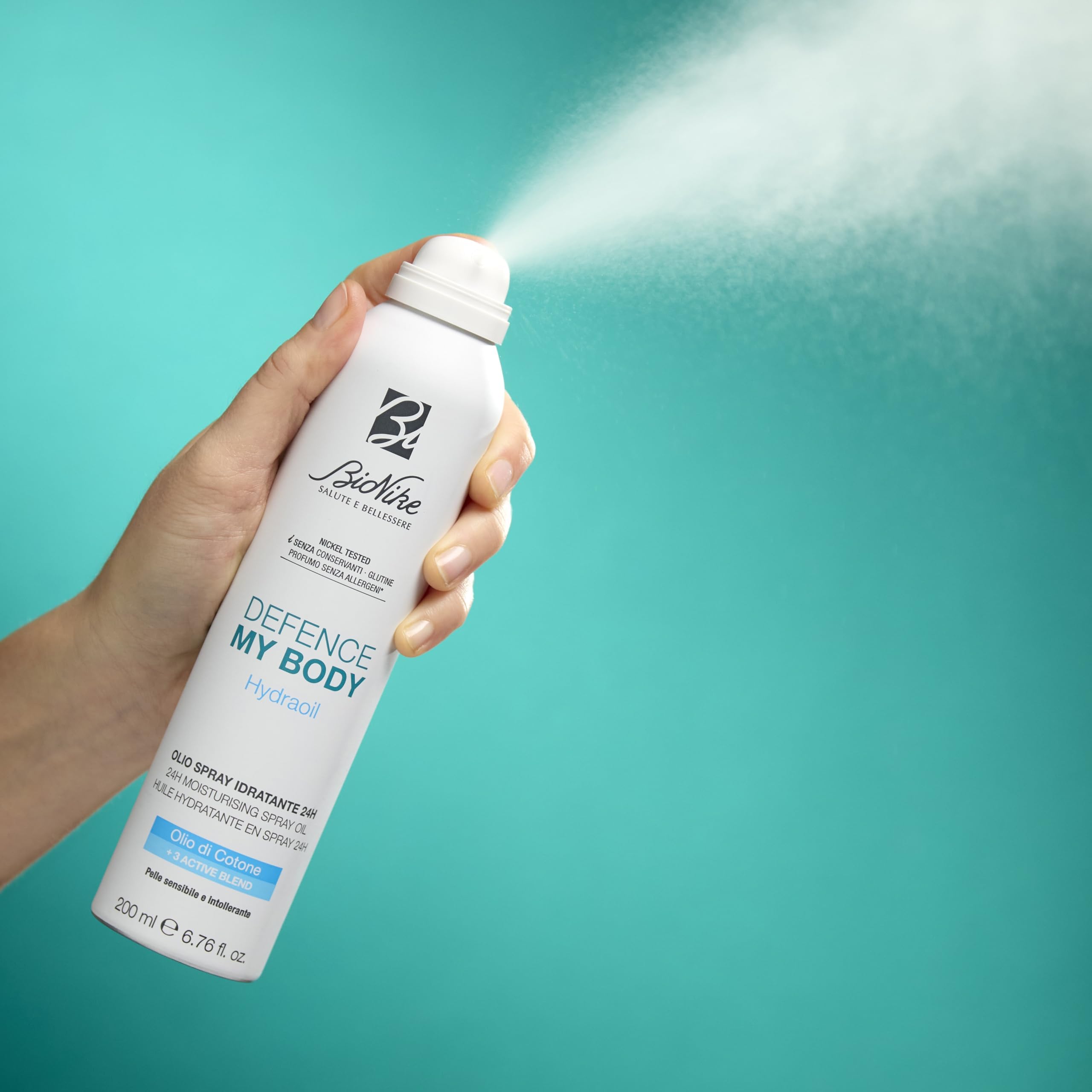 BioNike - Defence My Body, HydraOil Olio Spray Idratante 24h, Azione Emolliente, Texture Leggera e Non-Oil, 200ml
