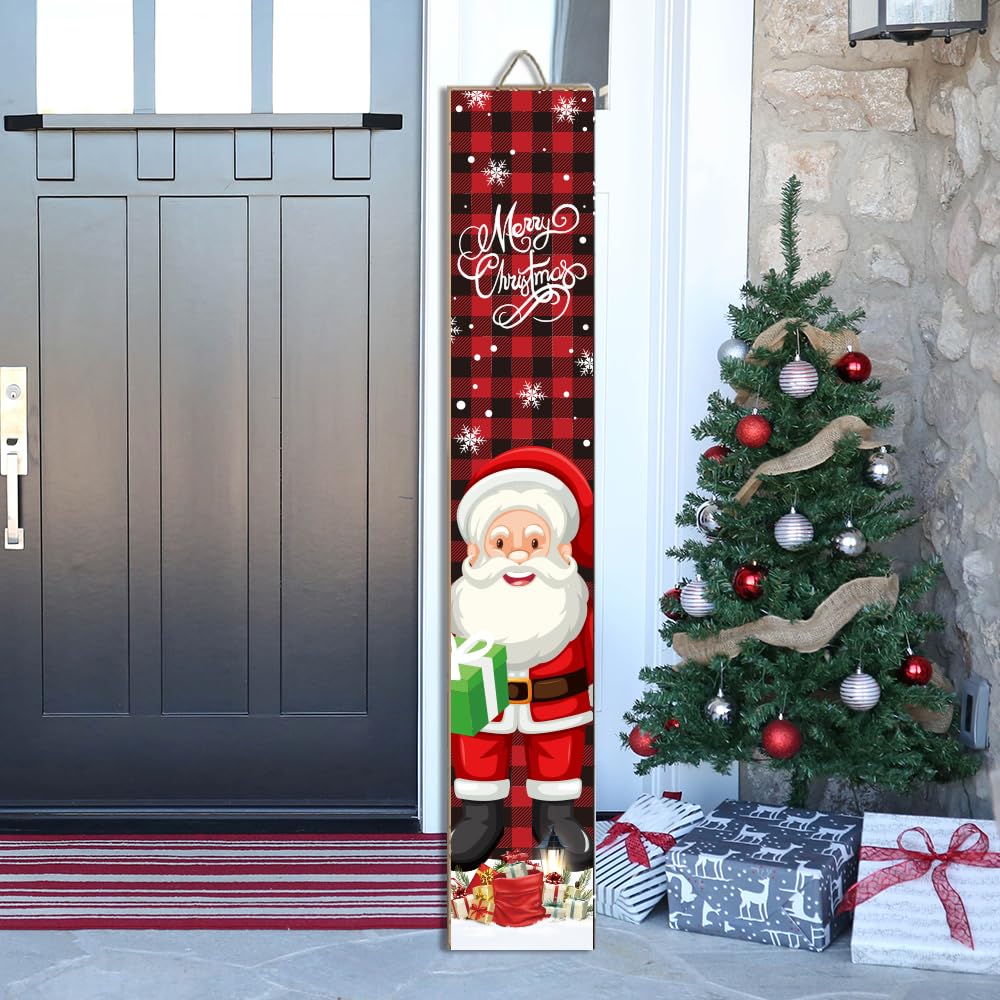 Nialnant Merry Christmas Wooden Porch Sign, Wooden Santa Welcome Sign for Front Porch, Christmas Sign for Porch Door Farmhouse Outdoor Decoration Signs, 47.2" x 7.8"