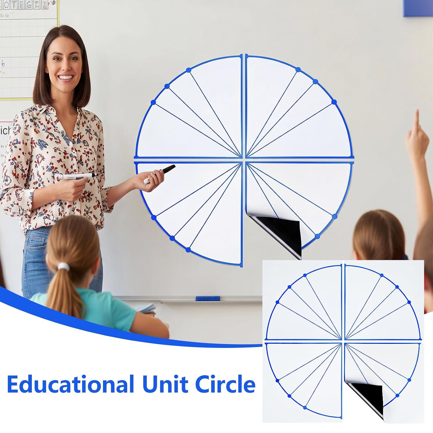 1 Pack Unit Circle Dry Erase Magnet - 26 x 26 Inches Education Magnetic Demonstration Unit Circle Writable Wipe for Students Mathematical Learning Aids