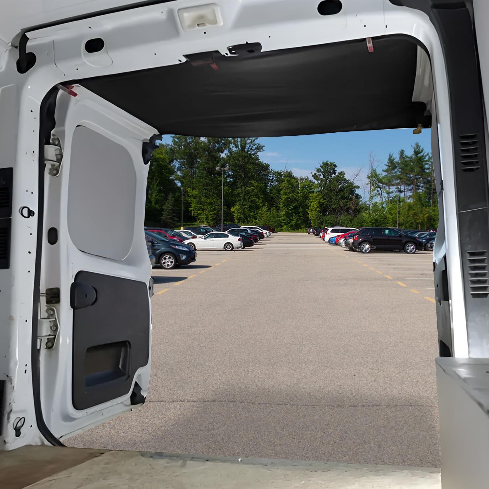 Housse de Protection pour Porte Arrière de Fourgon Compatible avec VW T5 T6, Transit Custom et Renault Trafic 2001-2024, 600D Tissu Oxford Auvent pour Porte de Grange Noir avec Clips de Fixation