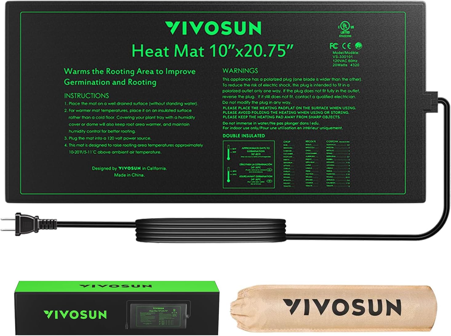 Durable Waterproof Seedling Heat Mat Warm Hydroponic Heating Pad 10" x 20.75" MET Standard