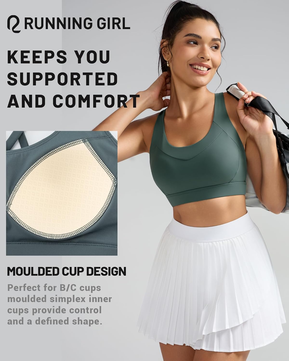 RUNNING GIRL Sports Bra for Women High Support, Molded Cup High Impact Sports Bras with Sewn in Pads Strappy Running Bra - Image 5