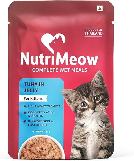 NutriMeow by HUFT Tuna in Jelly Kitten Wet Food - 80gm | Pack of 12 | High Protein, Nutritious &amp; Tasty Cat Pouch | Complet...