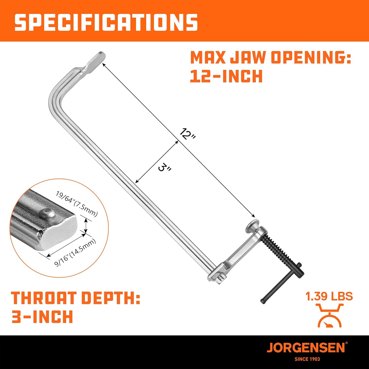 Jorgensen Bar Clamps, 12-Inch Light-duty Drop Forged Steel Bar Clamps for Woodworking and Welding, 2 Pack