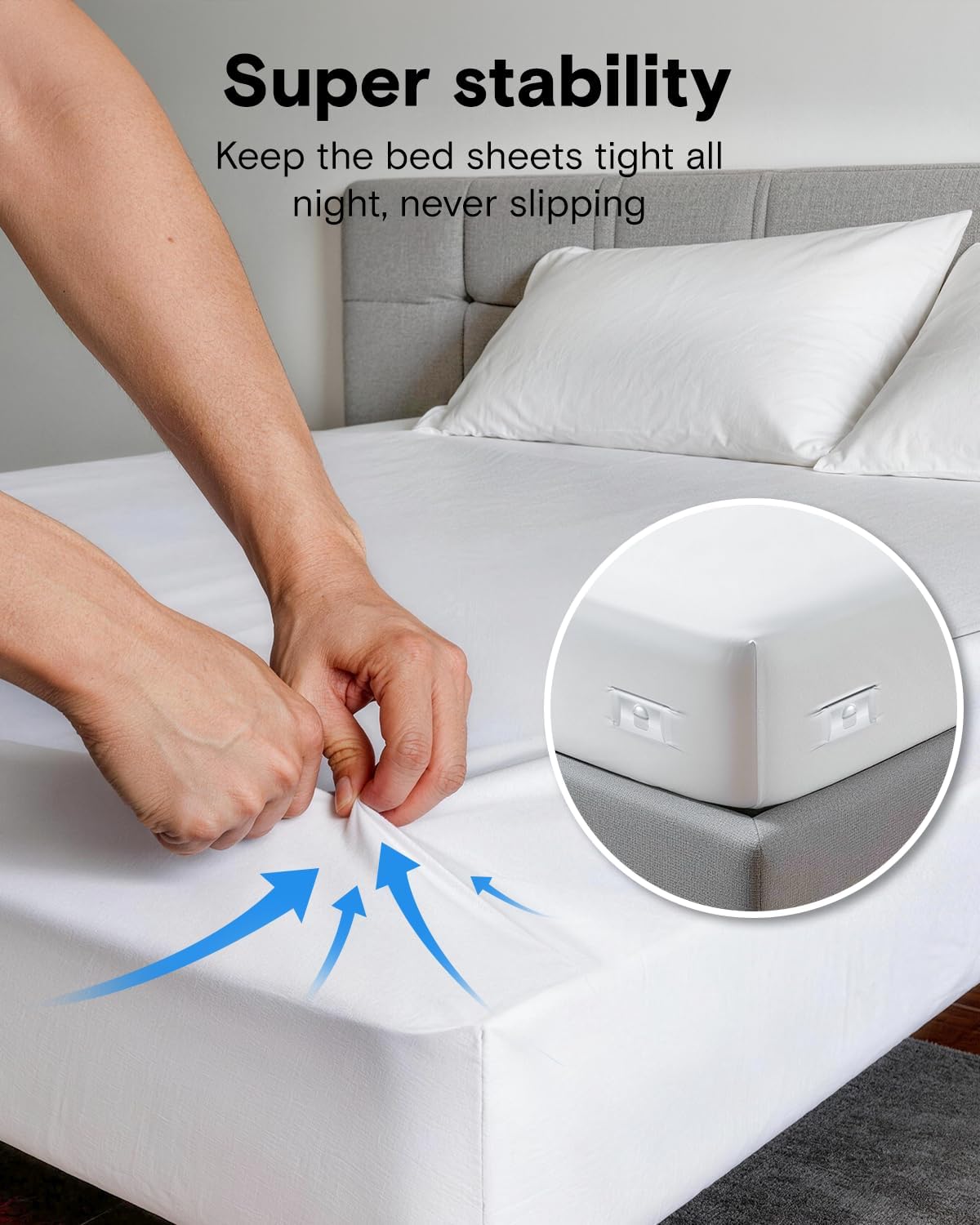 LuxClub Sheet Holders for Corners & Sides, 4 Pack Strong Straps and Grippers for Universal Fit Bed, Heavy Duty Mattress Fasteners to Keep Bedding in Place, Secure Linens Firmly