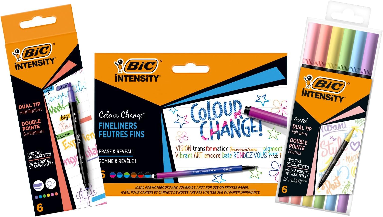 Intensity 2-in-1 Colour Changing Pen Set with Dual Brush and Dual Tip Highlighter Pens - 3 Packs of 6, Multicolor, (503935)