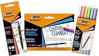 BIC Intensity 2-in-1 Colour Changing Pen Set with Dual Brush and Dual Tip Highlighter Pens - 3 Packs of 6, Multicolor, (503935)