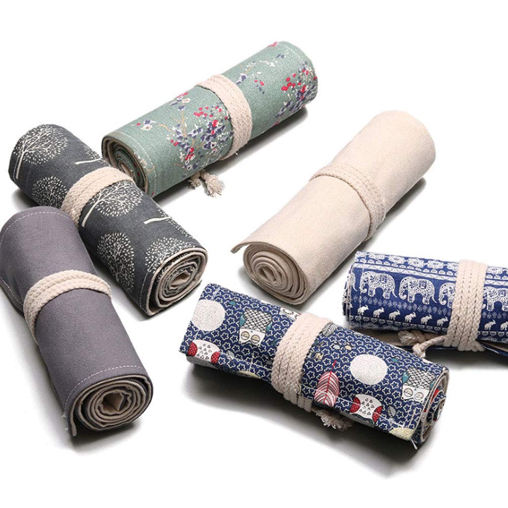 NANANA Bolso para Lápices con Orificios 12/24/36/48/72 Bolsa de Bolígrafo Enrollable de Gran Capacidad de Lona de Estilo étnico, Portalápices de Lona para Almacenamiento de Lápices[3 pcs],#5,72 Holes
