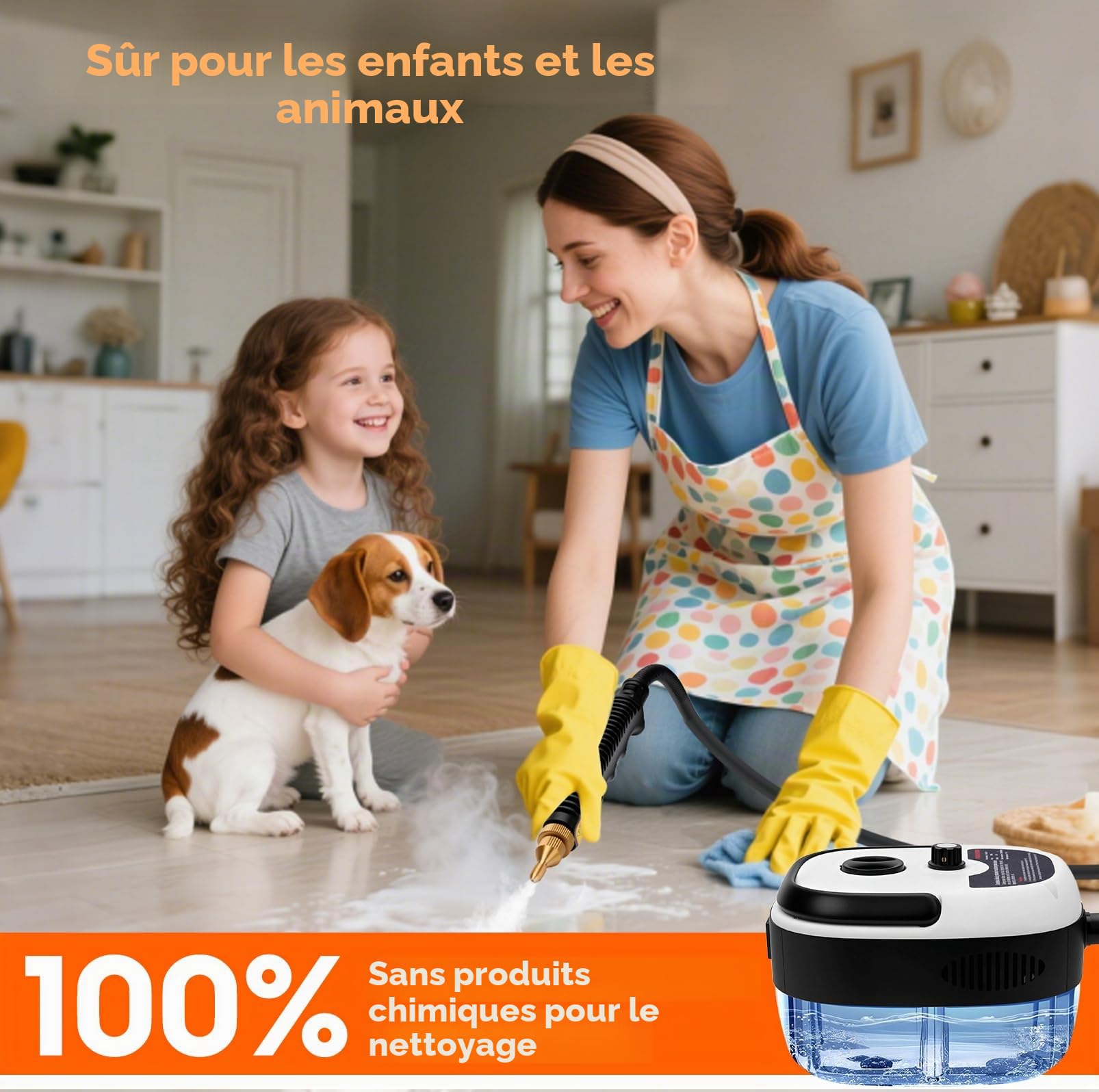 Nettoyeur Vapeur 2500W, 6 Niveaux de Réglage, Nettoyeur Vapeur Portable 1000ML Réservoir D'eau, 10 Secondes de Chauffage à la Main, avec 5 Accessoires, pour Voiture, Joint, Carrelage, Canapé, sol